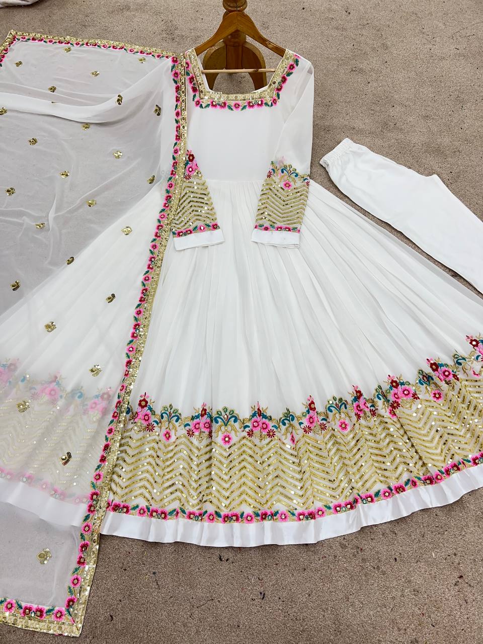 Heavy Georgette Embroidered Party Wear Gown with Dupatta