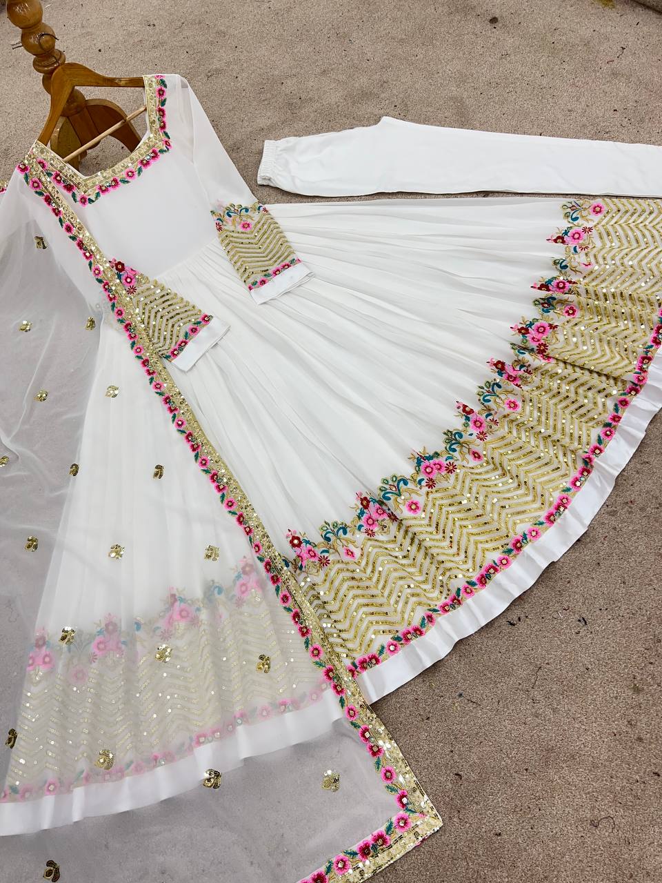 Heavy Georgette Embroidered Party Wear Gown with Dupatta