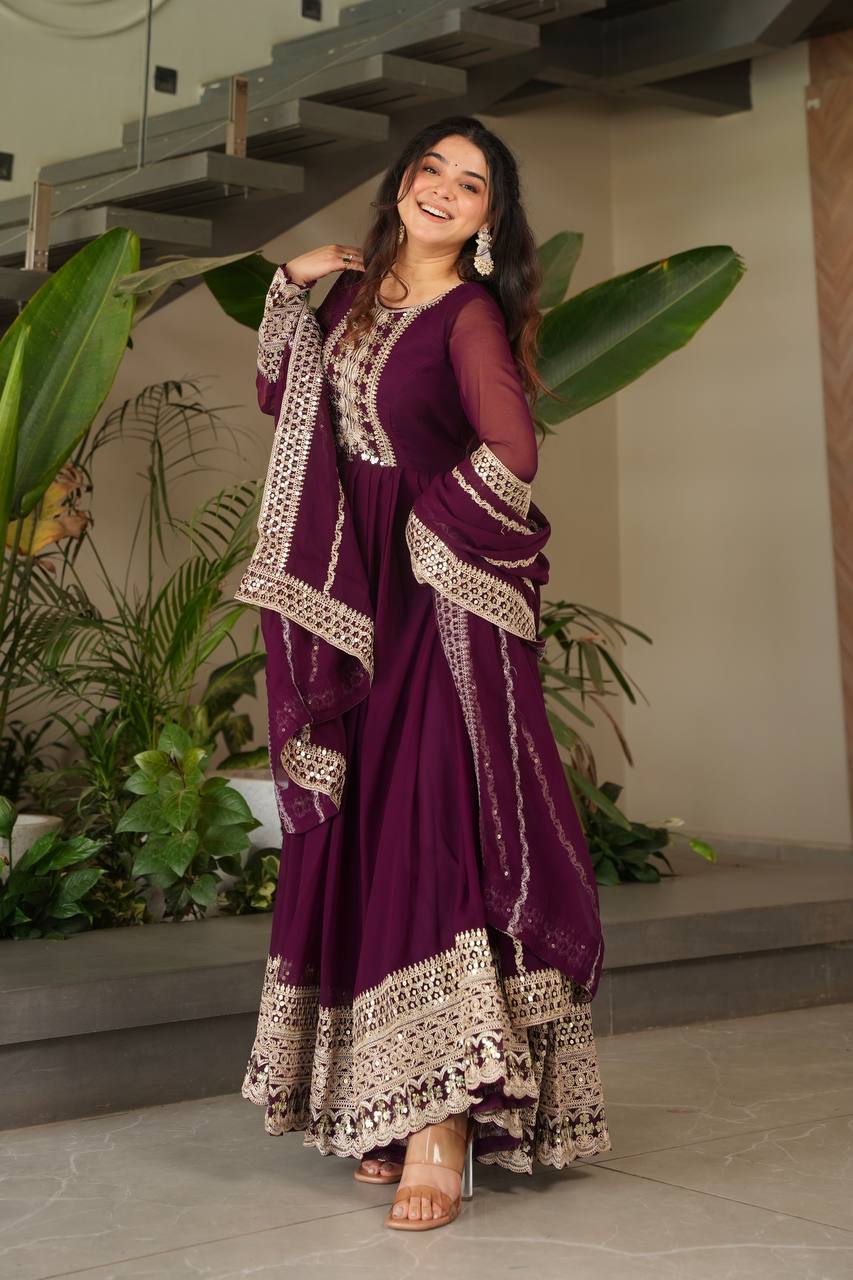 Fox Georgette Heavy Embroidered Gown with Dupatta