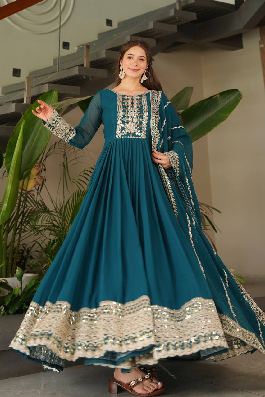 Fox Georgette Heavy Embroidered Gown with Dupatta