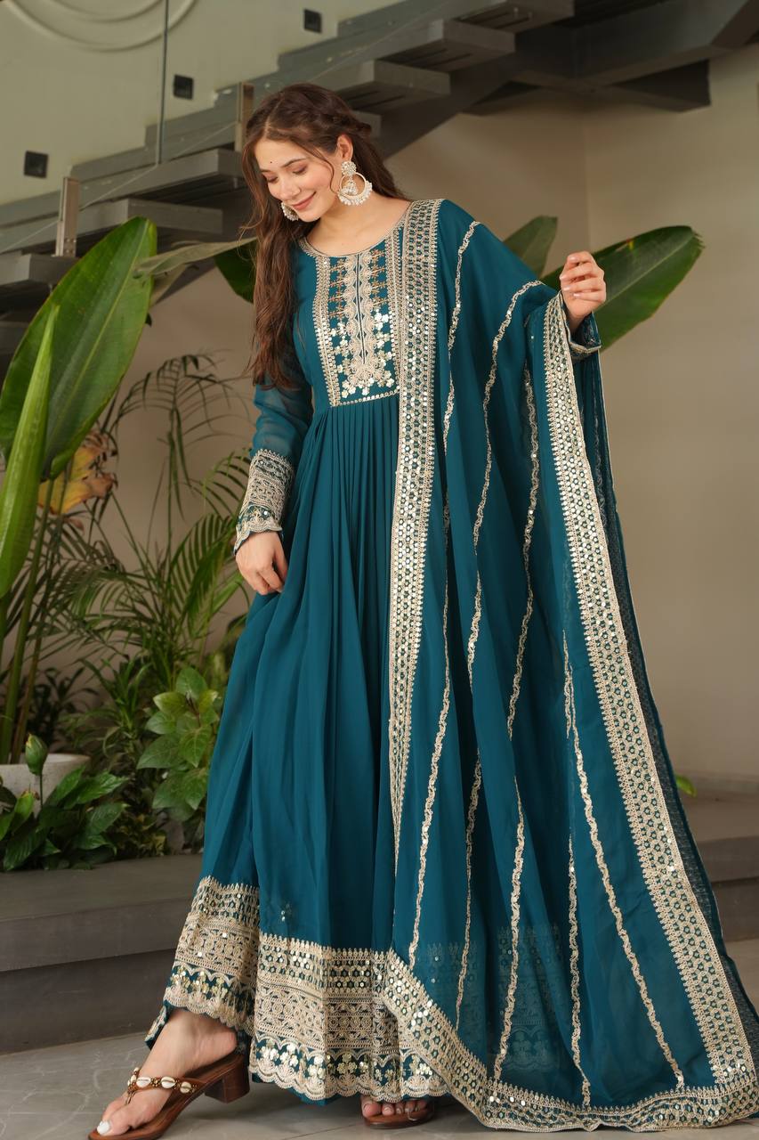 Fox Georgette Heavy Embroidered Gown with Dupatta
