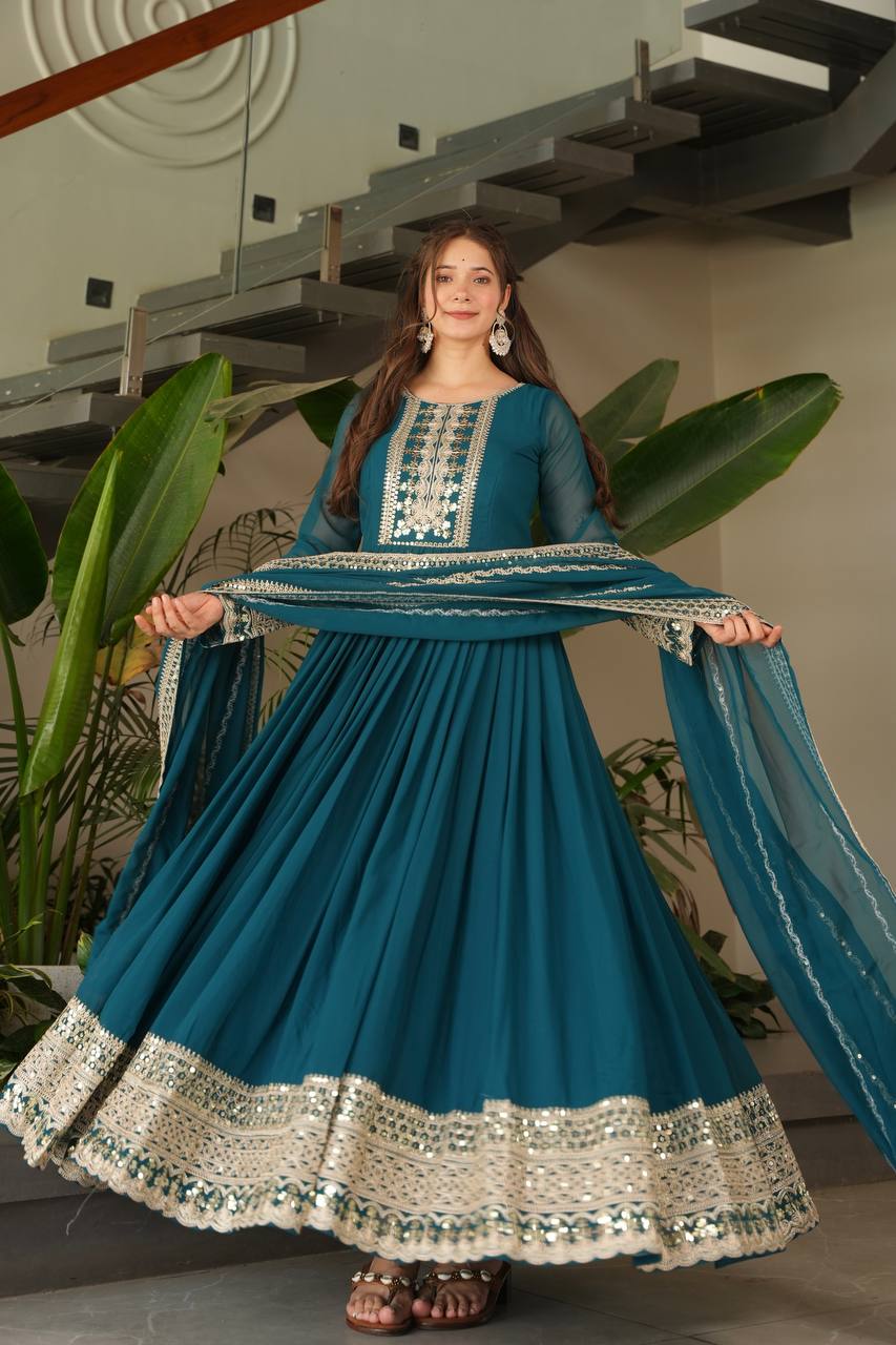 Fox Georgette Heavy Embroidered Gown with Dupatta