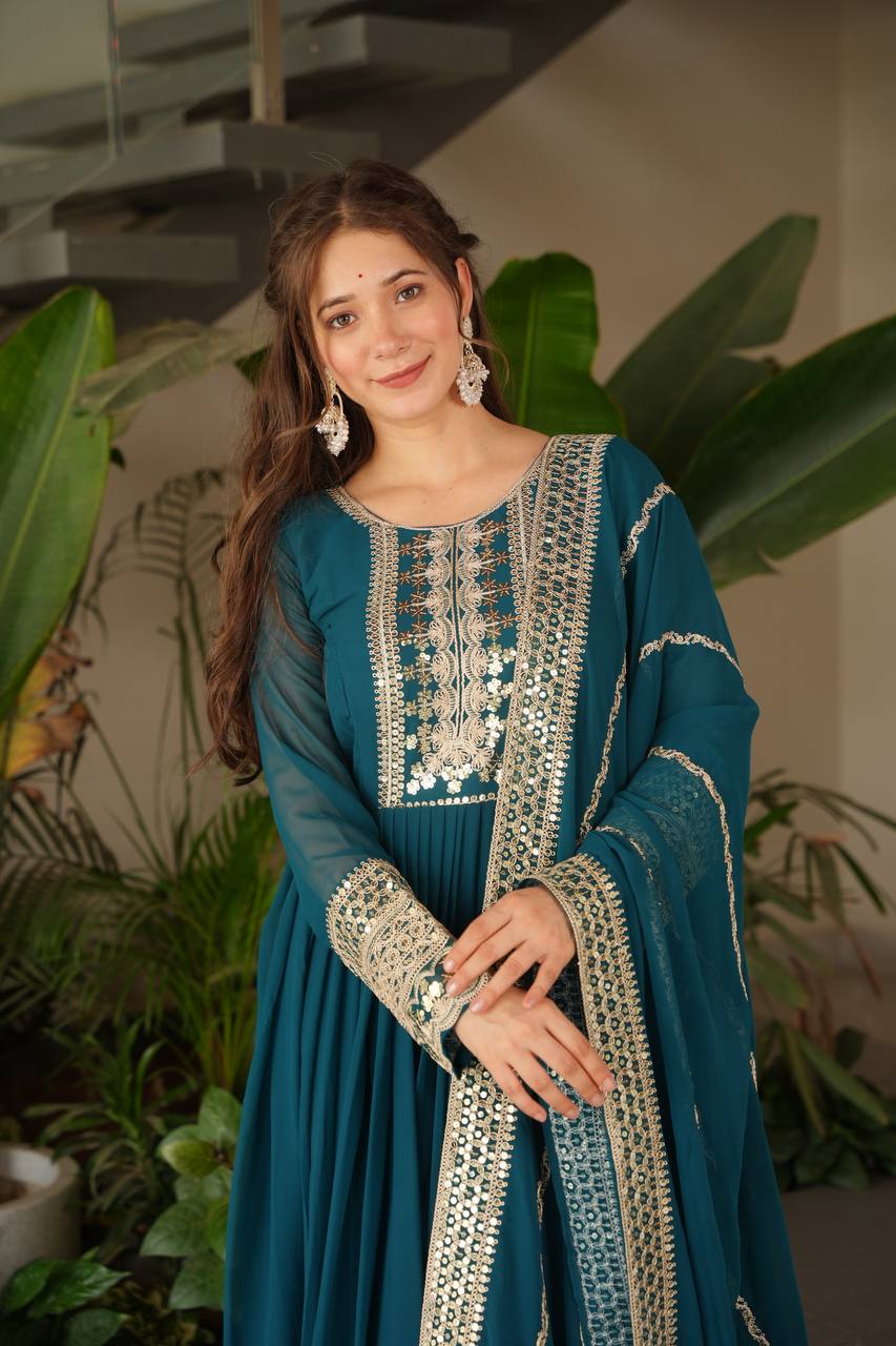 Fox Georgette Heavy Embroidered Gown with Dupatta