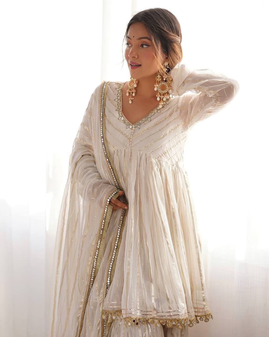 Mal Chanderi Salwar Suit with Real Mirror Handwork