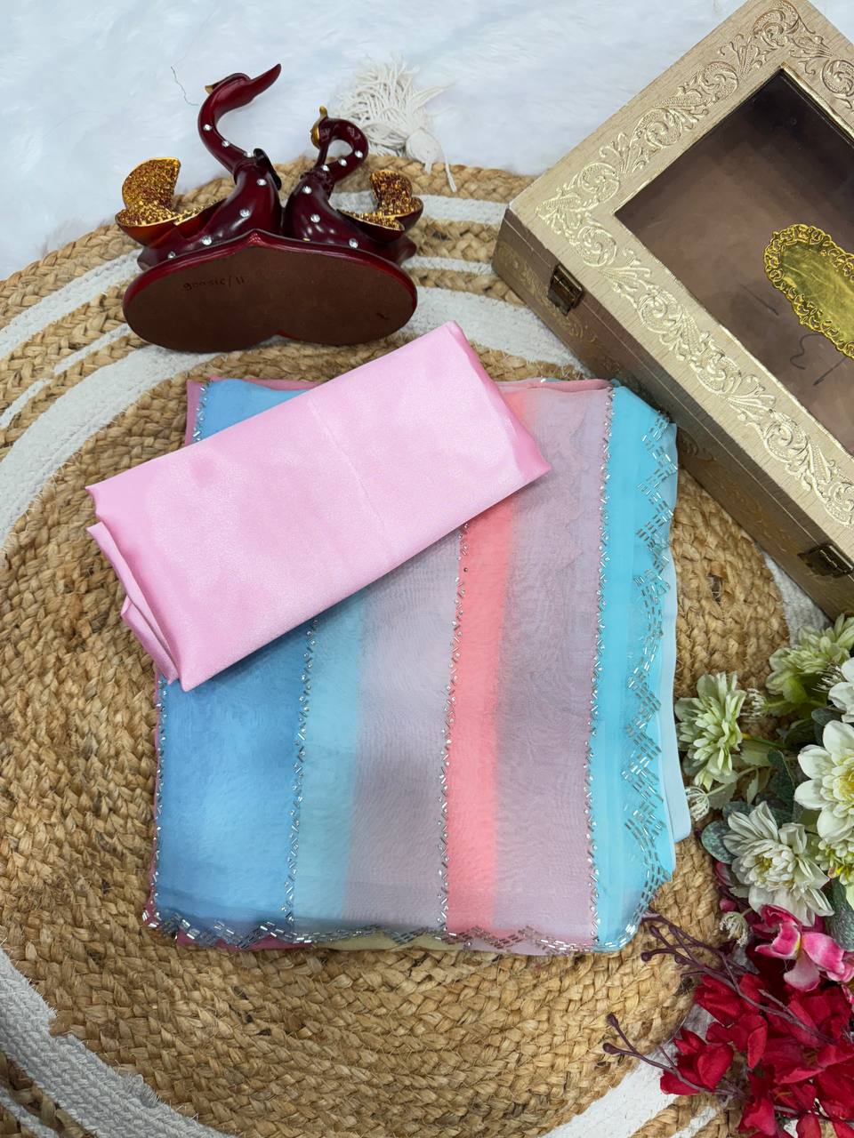 Jarkhan Diamond Saree in Soft Tebby Silk