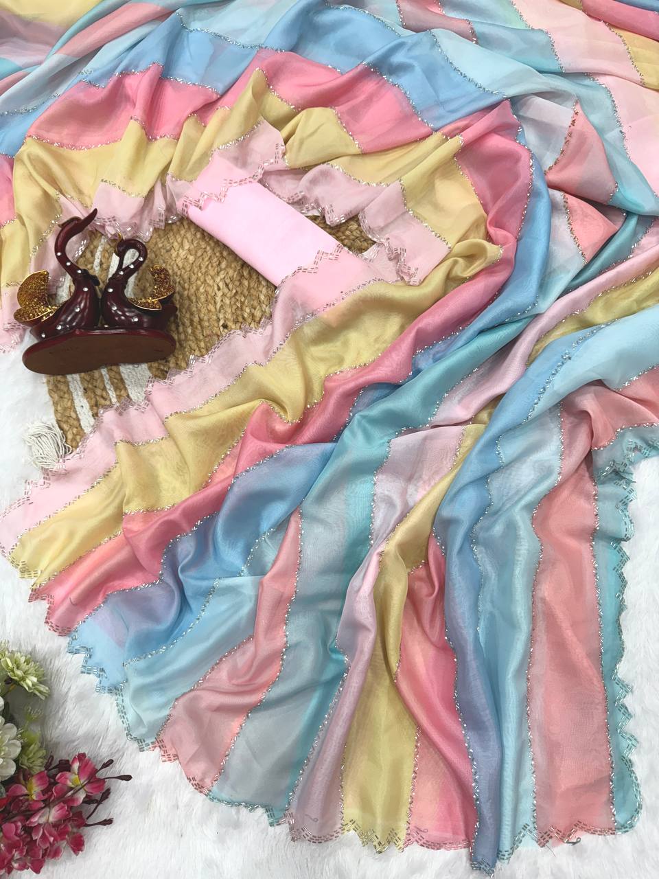 Jarkhan Diamond Saree in Soft Tebby Silk