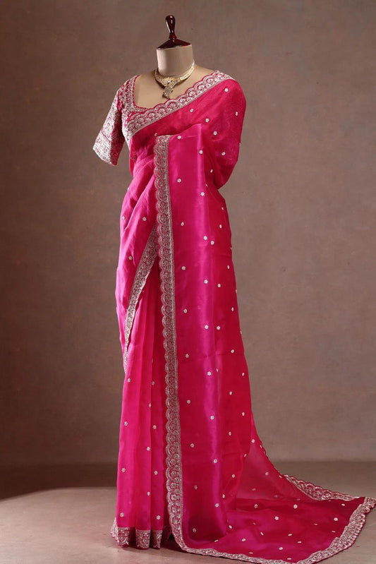 Designer Tibby Silk Saree with Sequence Work