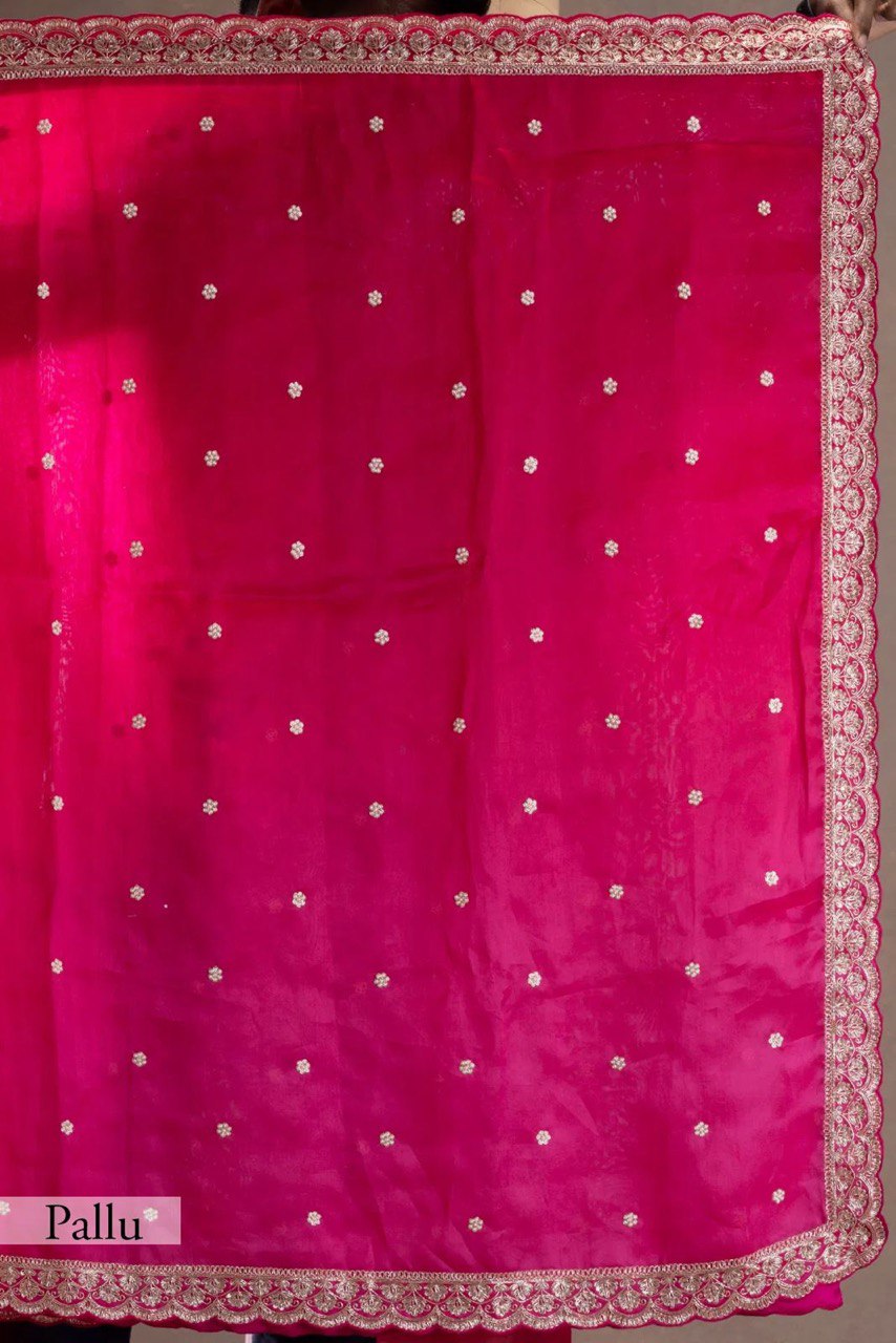 Designer Tibby Silk Saree with Sequence Work