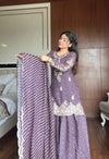 Designer Printed Chinon Kurti Sharara Set with Embroidered Dupatta