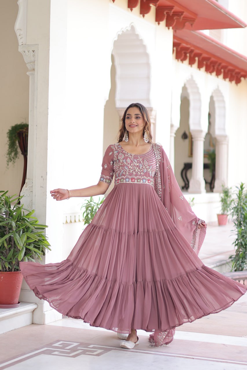 Faux Blooming Sequins & Beads Embroidered Gown with Dupatta