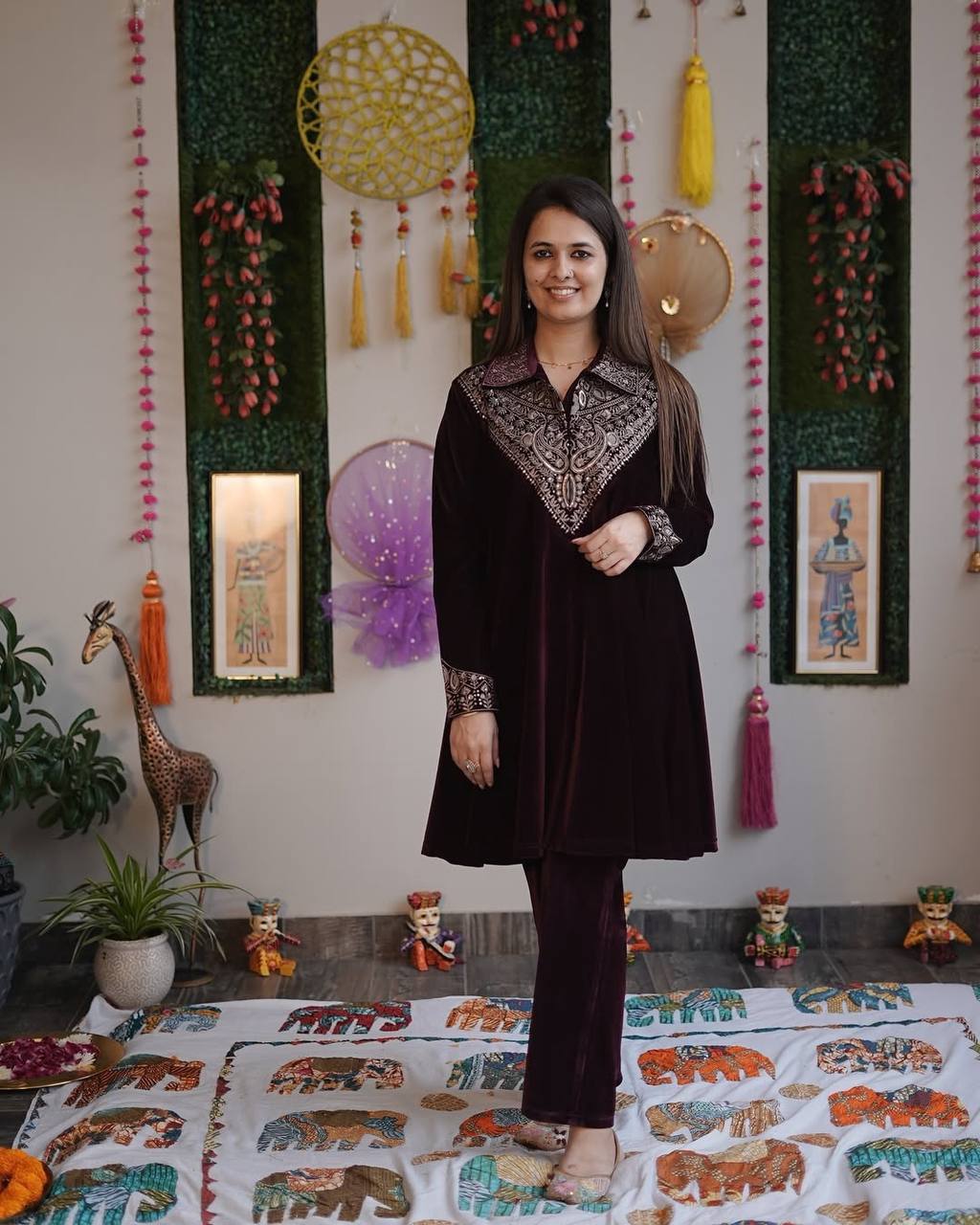 Designer Velvet Kurta Plazzo Set