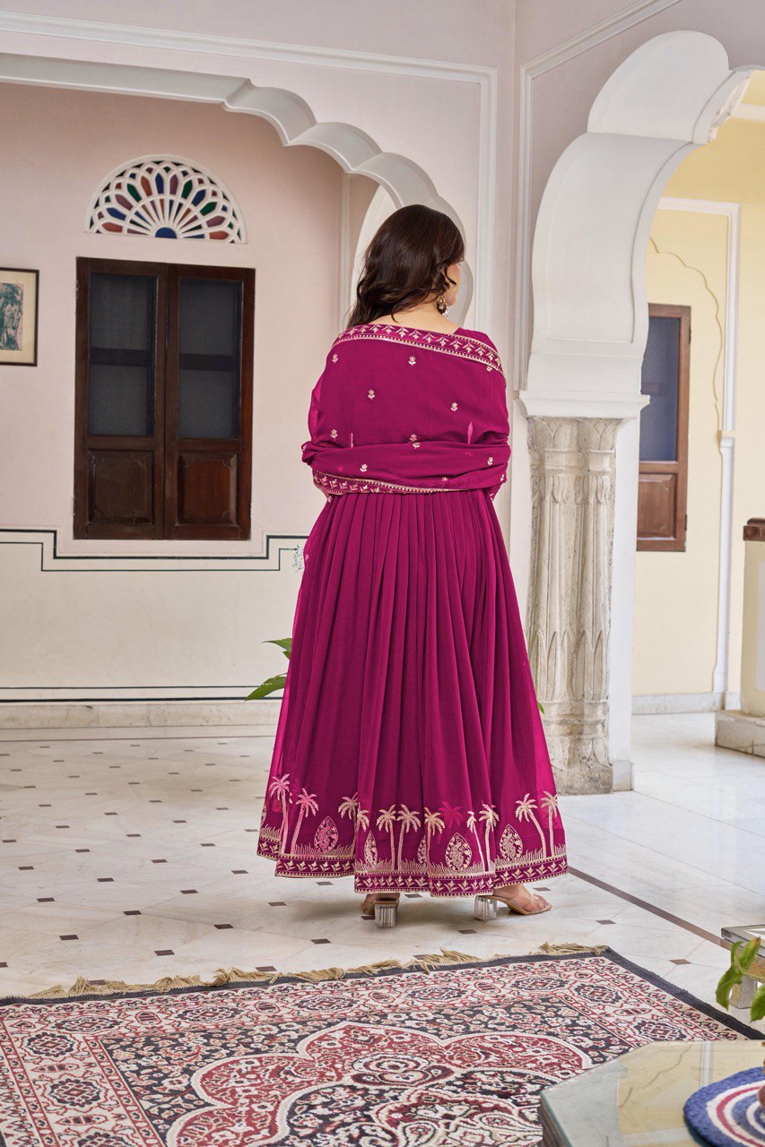 Faux Georgette Sequence Work Gown Set with Pant & Dupatta