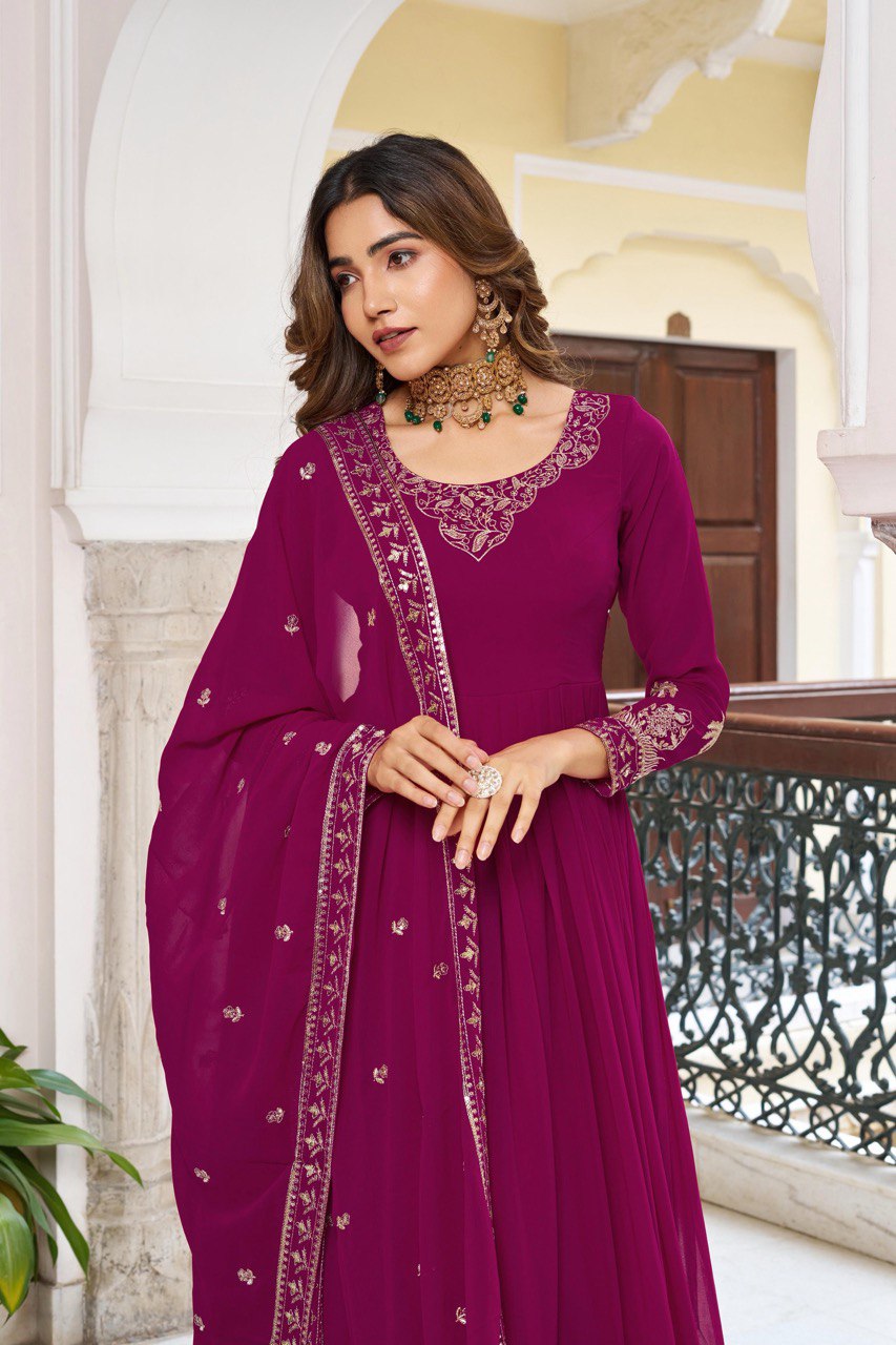 Faux Georgette Sequence Work Gown Set with Pant & Dupatta
