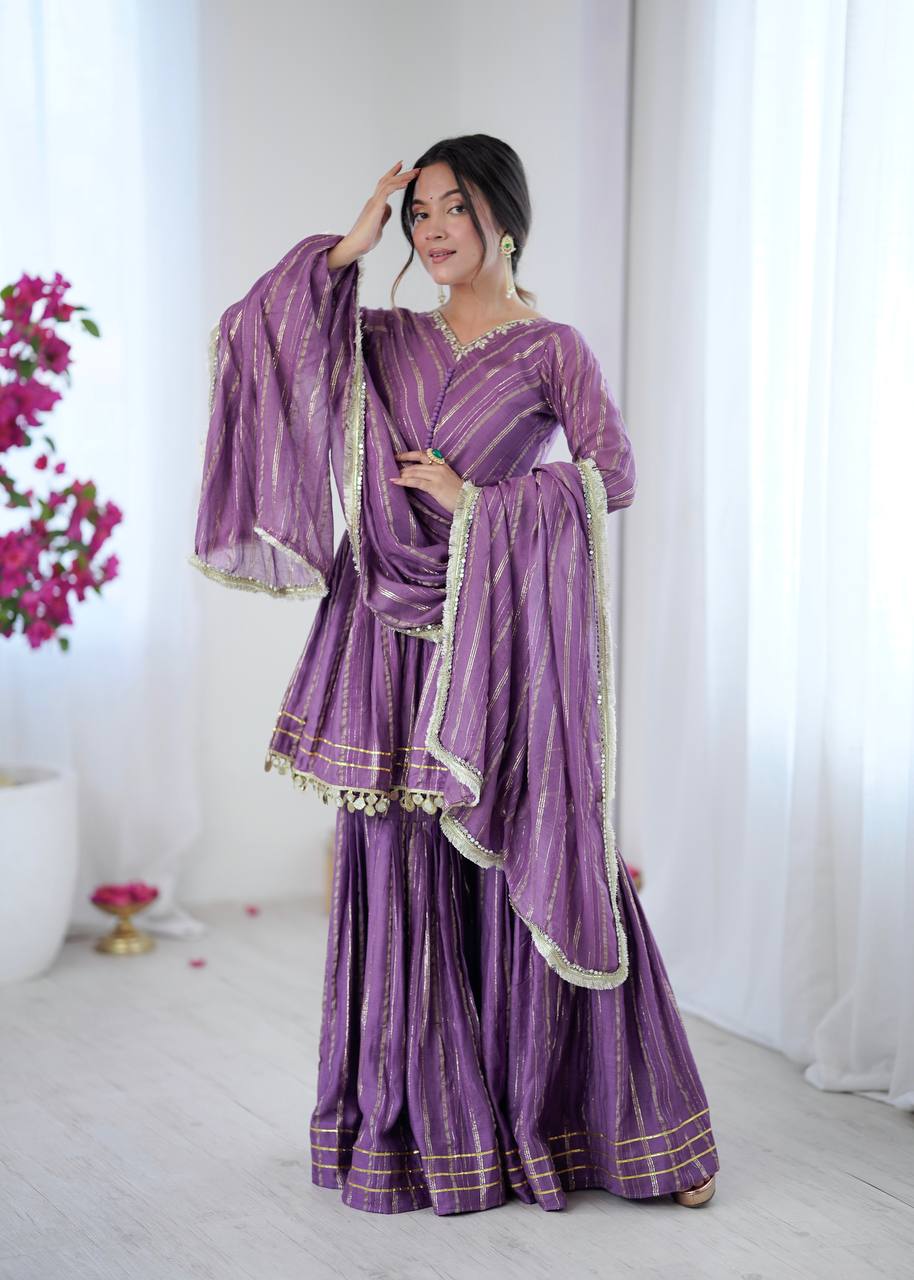 Mal Chanderi Salwar Suit with Real Mirror Handwork