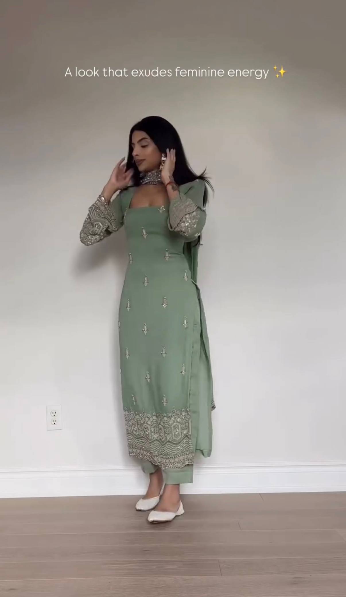 Faux Georgette Embroidered Kurti Set with Dupatta & Pant