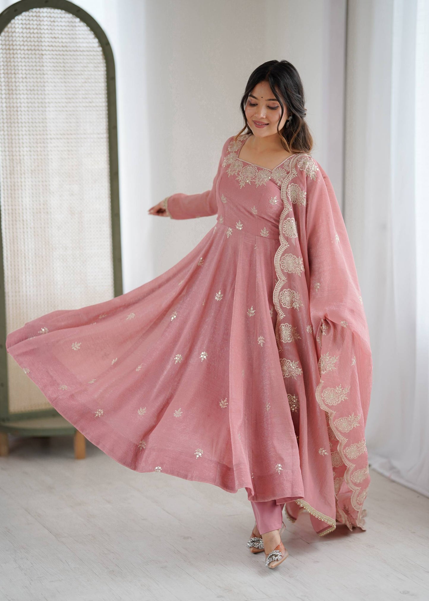 Crunchy Silk Embroidered Gown Set