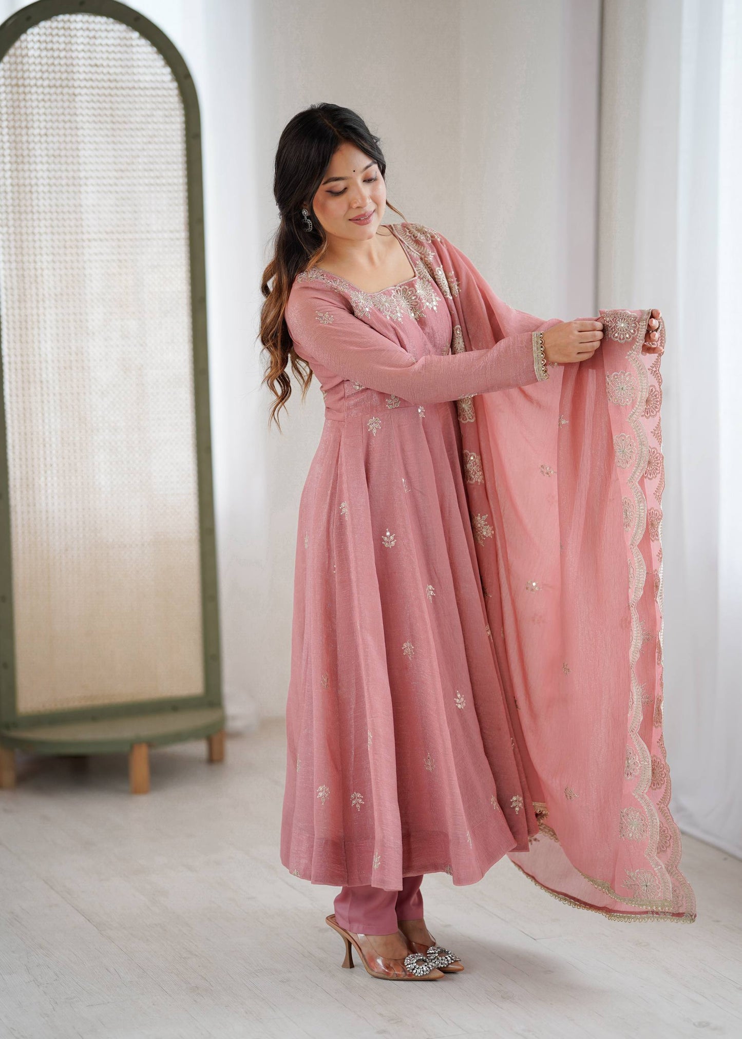 Crunchy Silk Embroidered Gown Set