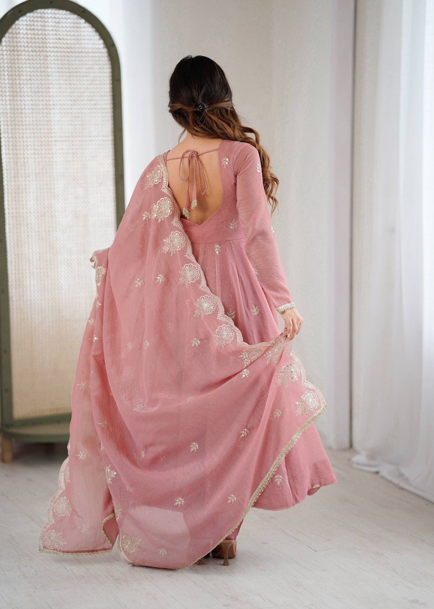 Crunchy Silk Embroidered Gown Set