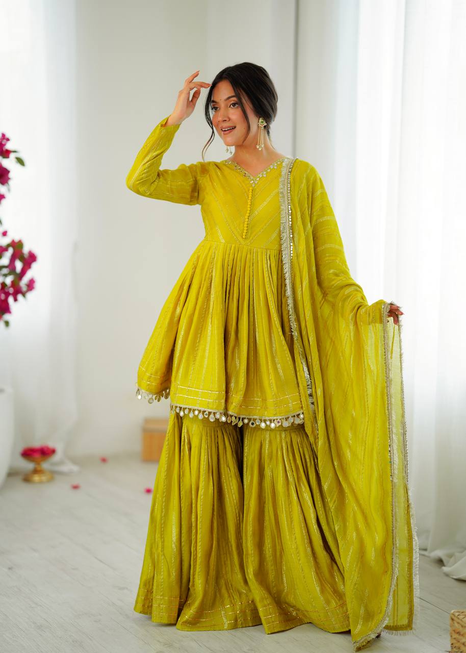 Mal Chanderi Salwar Suit with Real Mirror Handwork