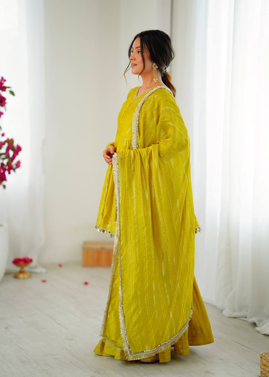 Mal Chanderi Salwar Suit with Real Mirror Handwork