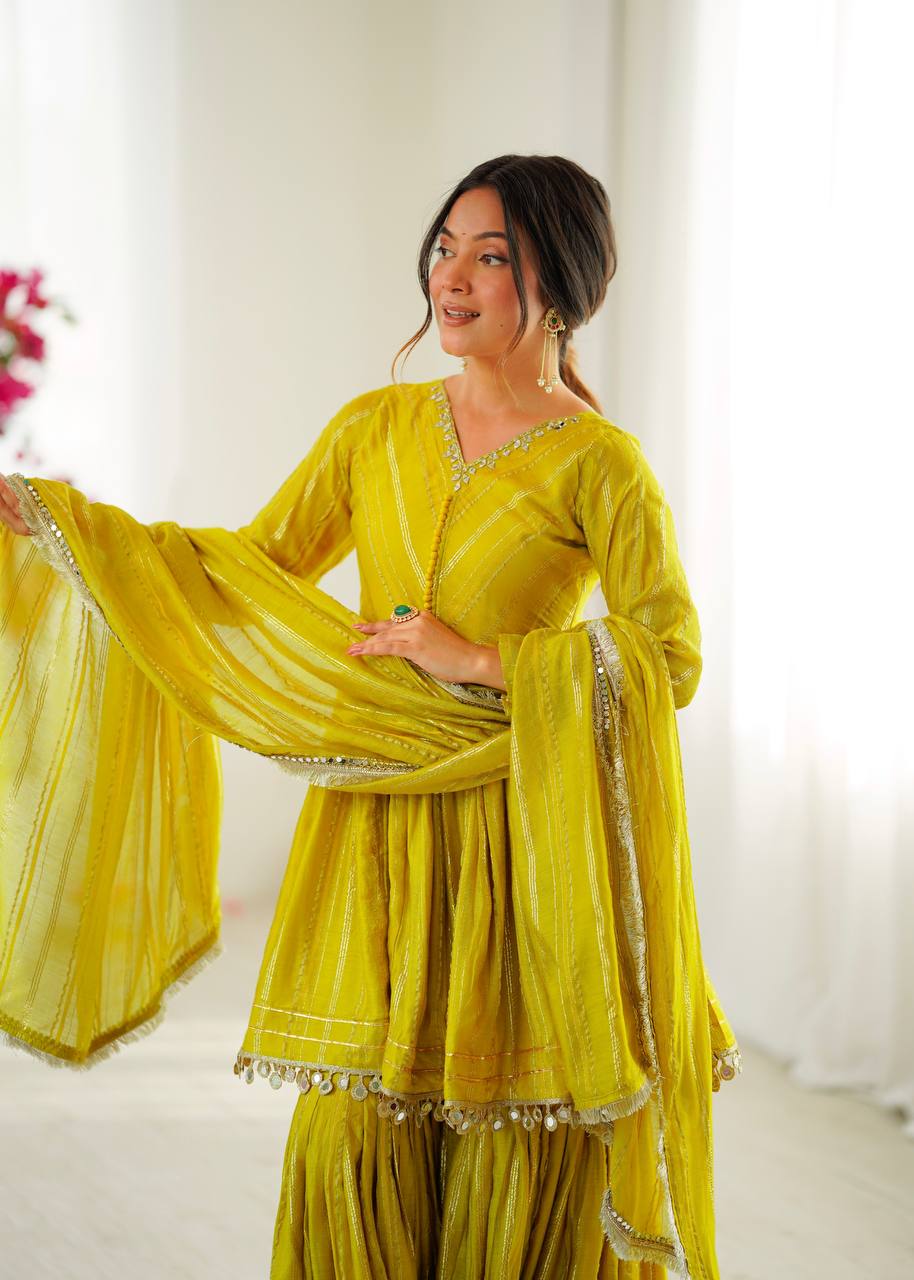 Mal Chanderi Salwar Suit with Real Mirror Handwork