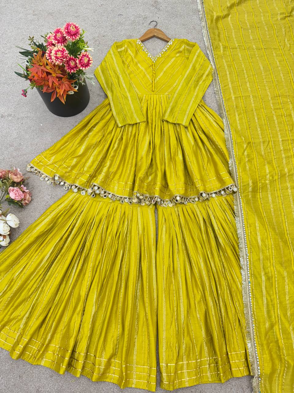 Mal Chanderi Salwar Suit with Real Mirror Handwork