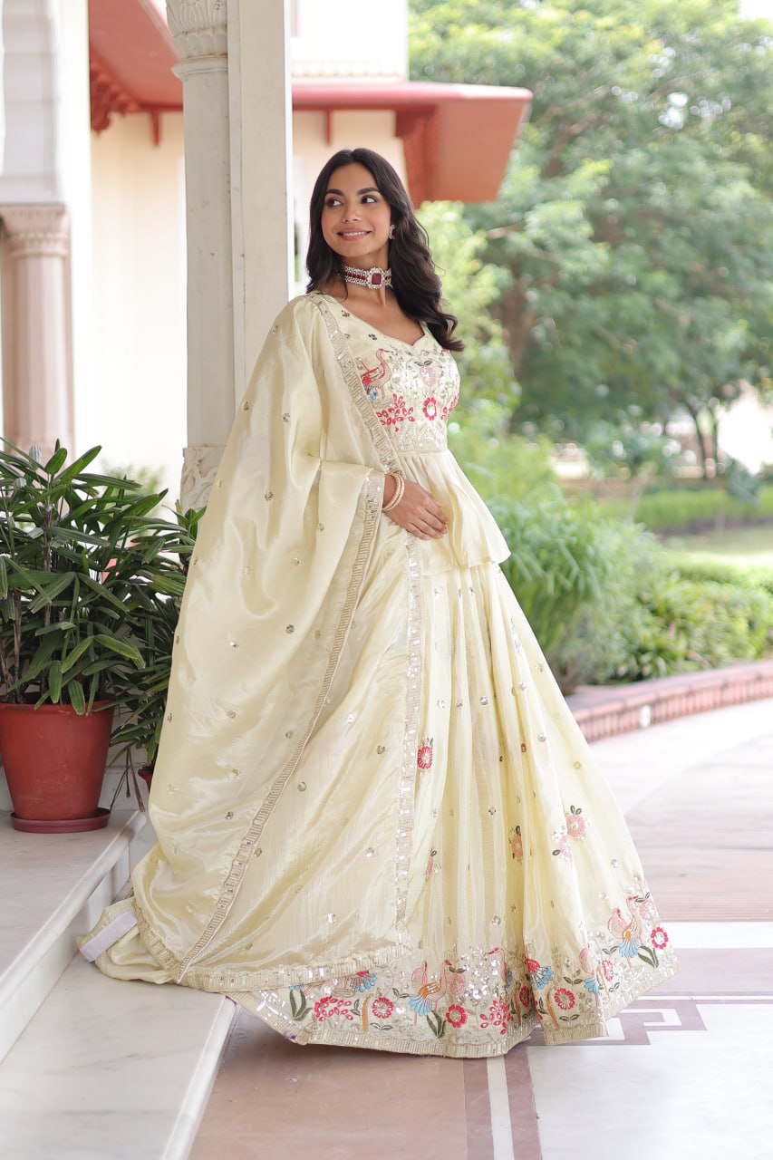Gold Crush Multi-Thread Embroidered Lehenga Set with Designer Blouse & Dupatta