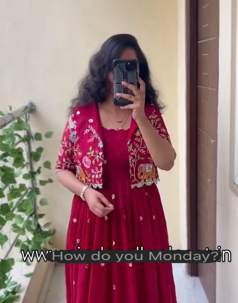 Faux Georgette Embroidered Gown & Pant Set