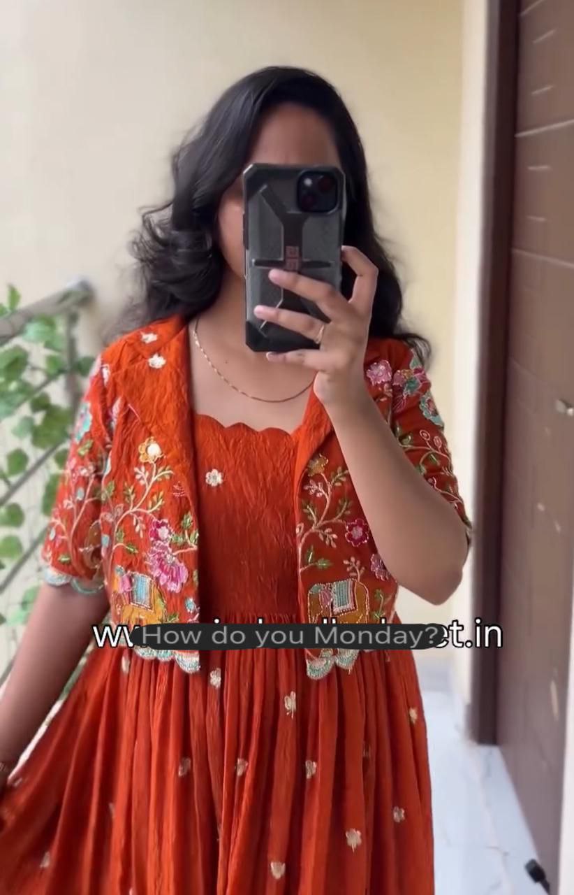 Faux Georgette Embroidered Gown & Pant Set