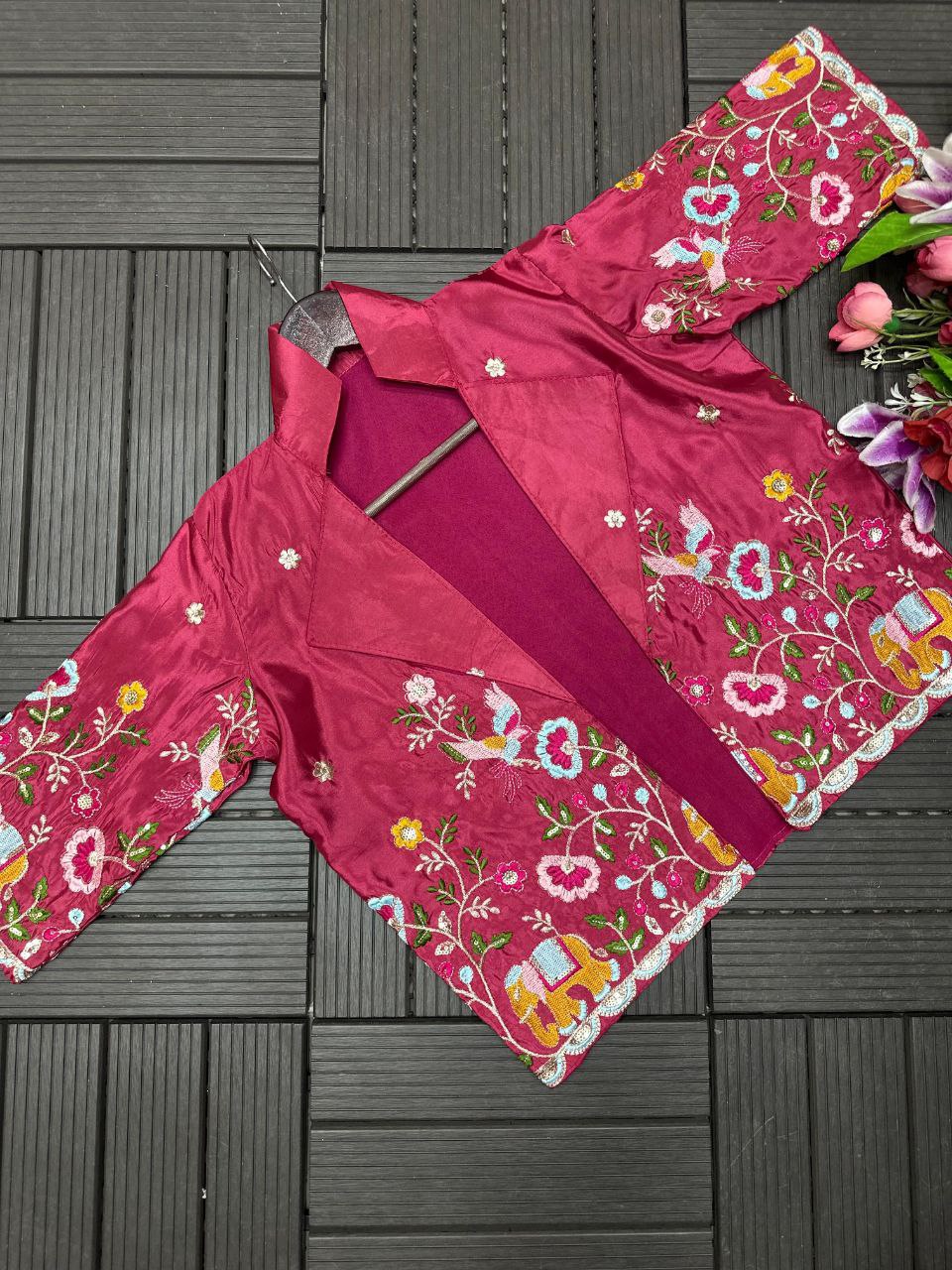 Faux Georgette Embroidered Gown & Pant Set