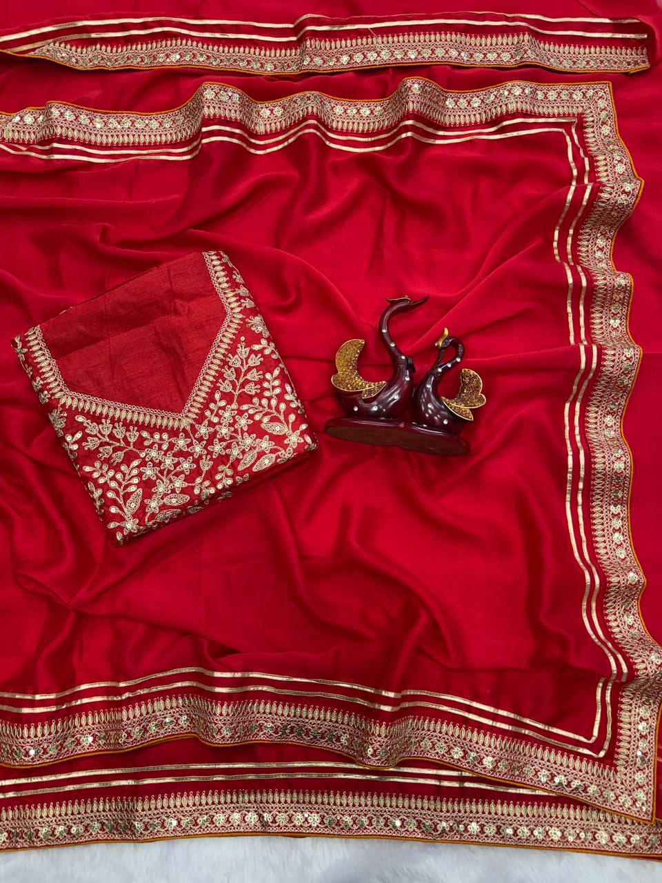 Soft Rangoli Silk Saree with Sequence & Dori Embroidery and Banglori Silk Blouse
