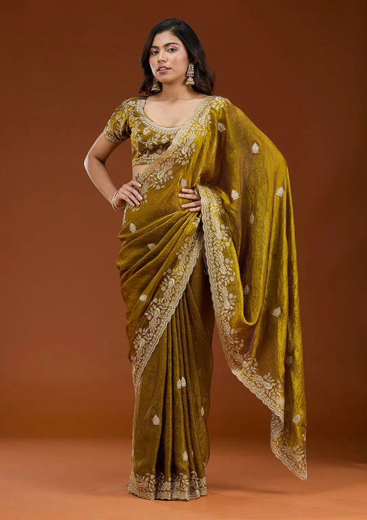 Soft Space Silk Saree Sequins Embroidery and Designer Blouse