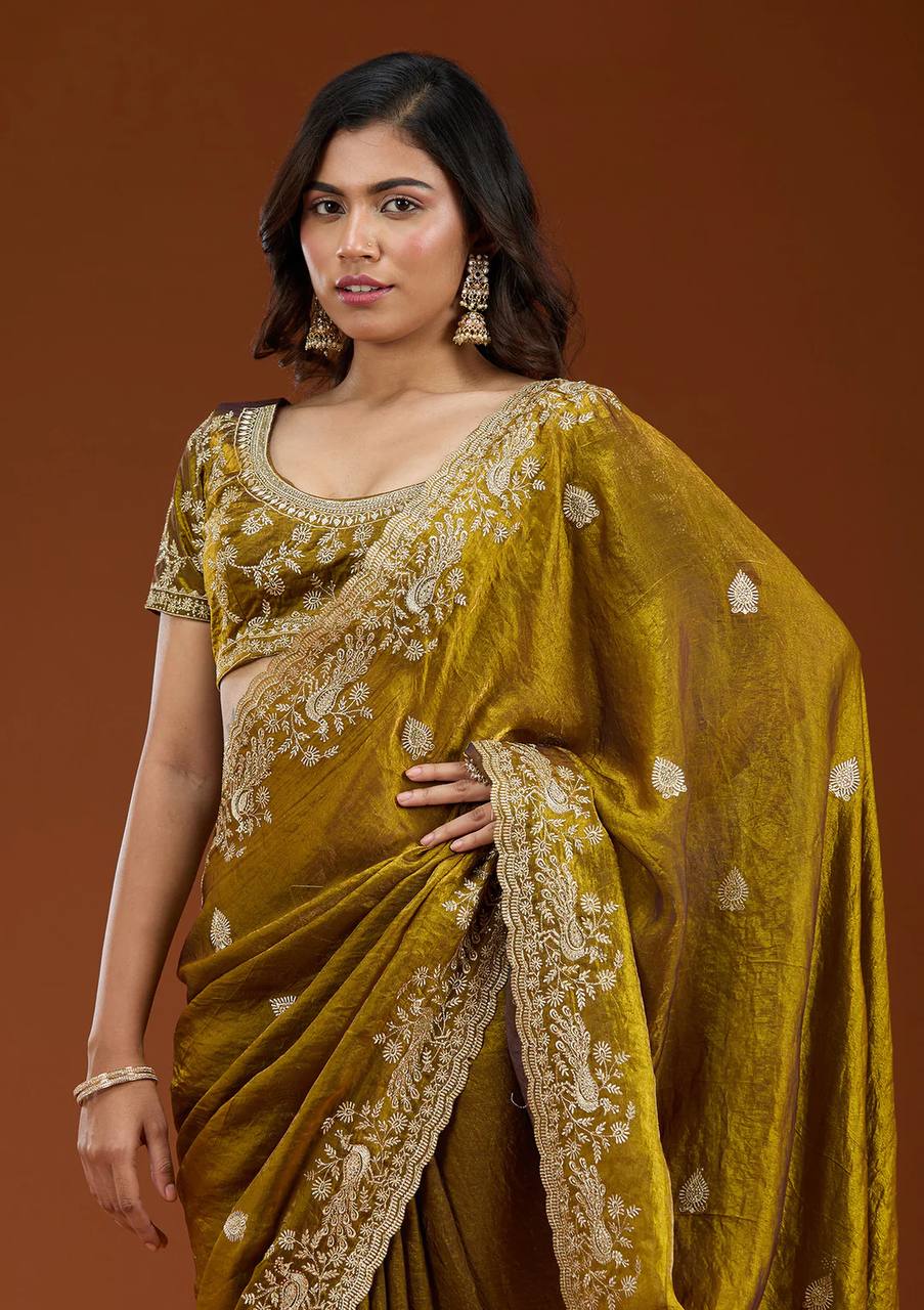 Soft Space Silk Saree Sequins Embroidery and Designer Blouse