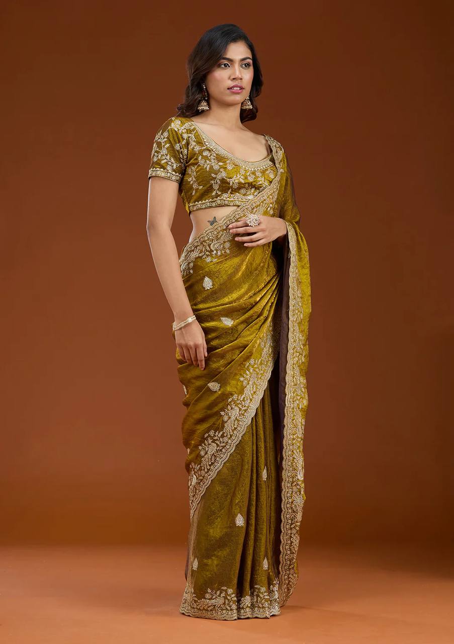 Soft Space Silk Saree Sequins Embroidery and Designer Blouse