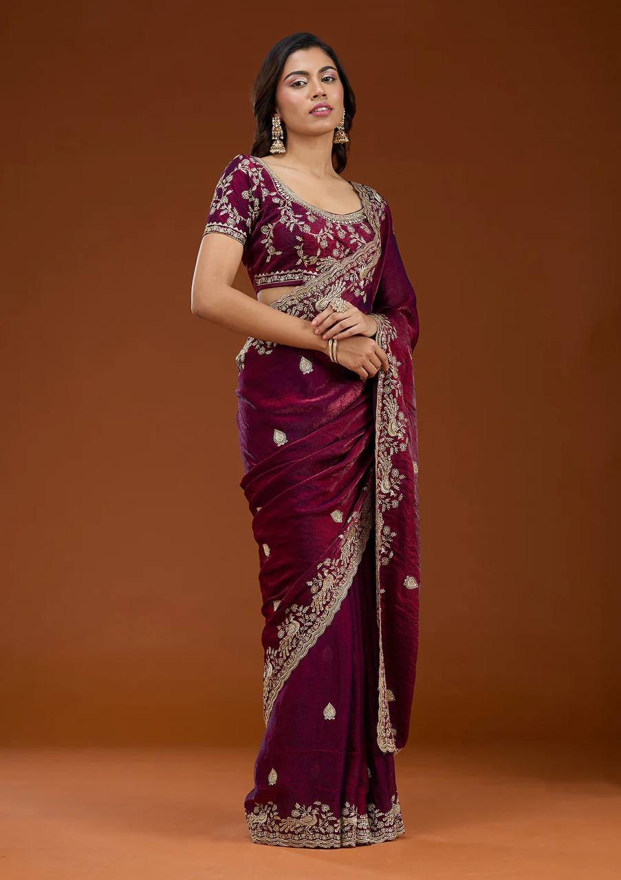 Soft Space Silk Saree Sequins Embroidery and Designer Blouse