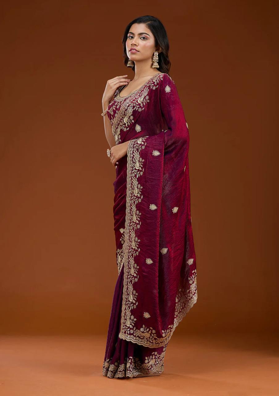 Soft Space Silk Saree Sequins Embroidery and Designer Blouse