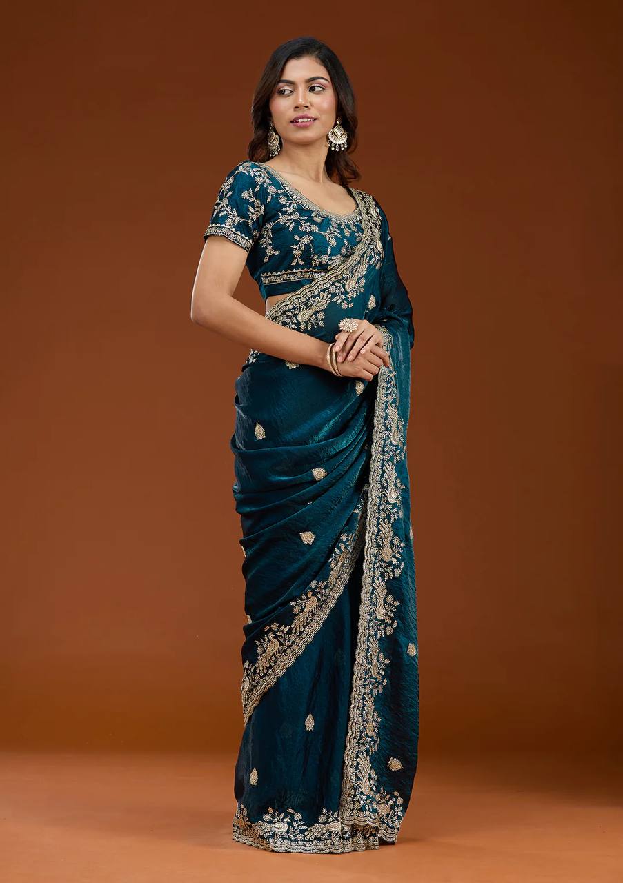 Soft Space Silk Saree Sequins Embroidery and Designer Blouse