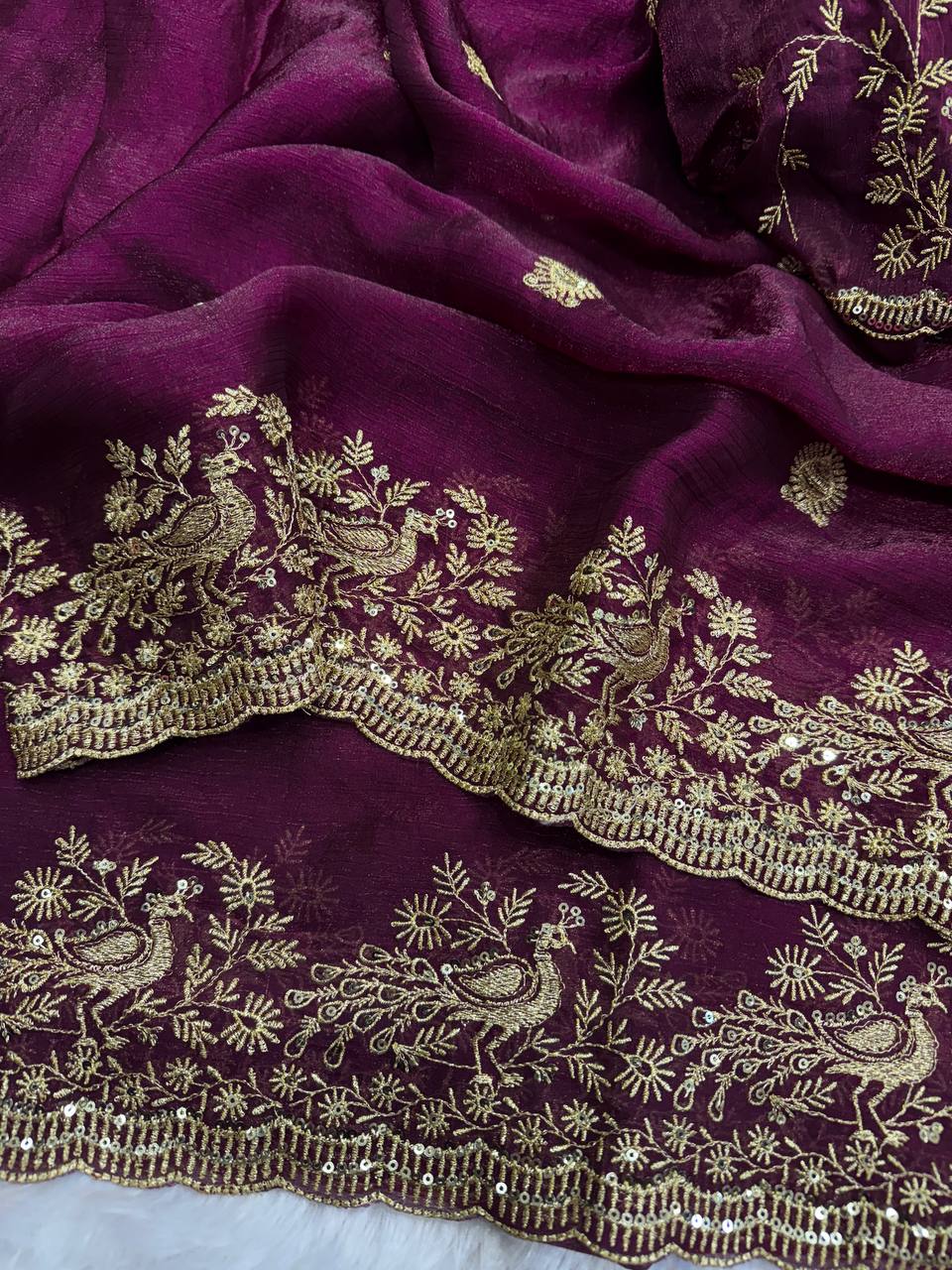 Soft Space Silk Saree Sequins Embroidery and Designer Blouse