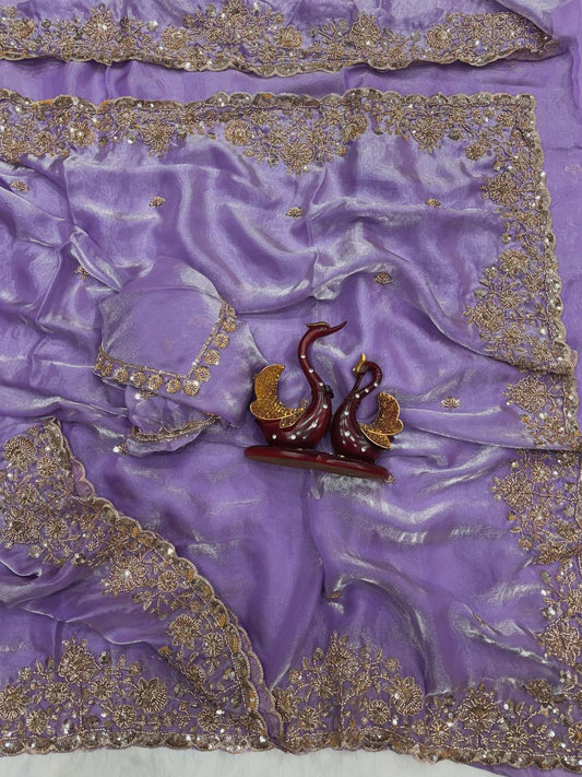 Soft Space Silk Saree with Beads & Sequins Embroidery and Designer Blouse
