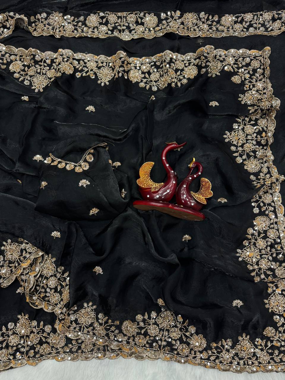 Soft Space Silk Saree with Beads & Sequins Embroidery and Designer Blouse