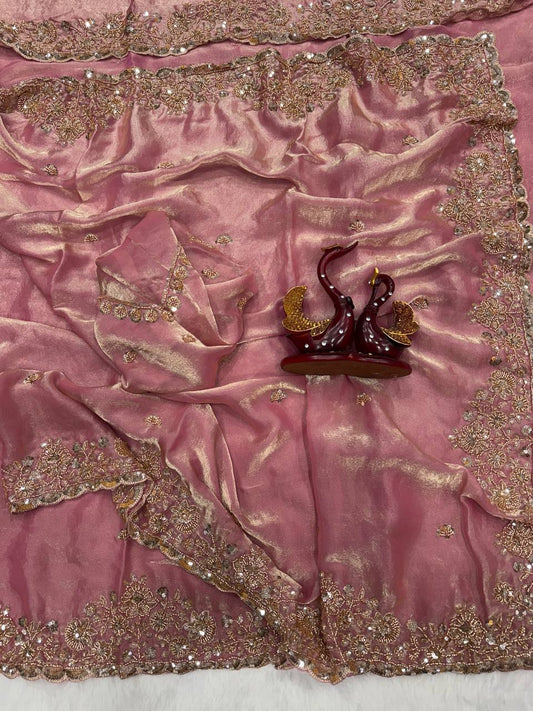 Soft Space Silk Saree with Beads & Sequins Embroidery and Designer Blouse