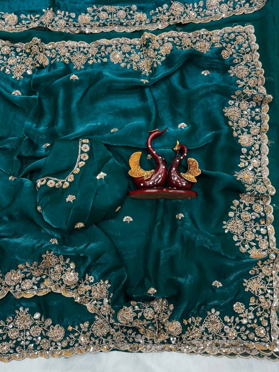 Soft Space Silk Saree with Beads & Sequins Embroidery and Designer Blouse