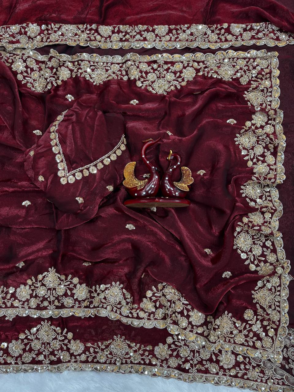 Soft Space Silk Saree with Beads & Sequins Embroidery and Designer Blouse