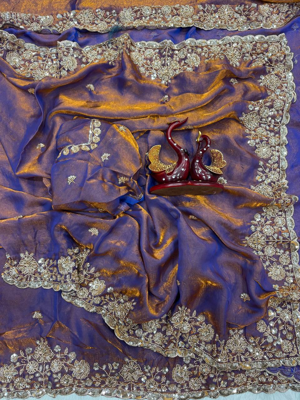 Soft Space Silk Saree with Beads & Sequins Embroidery and Designer Blouse