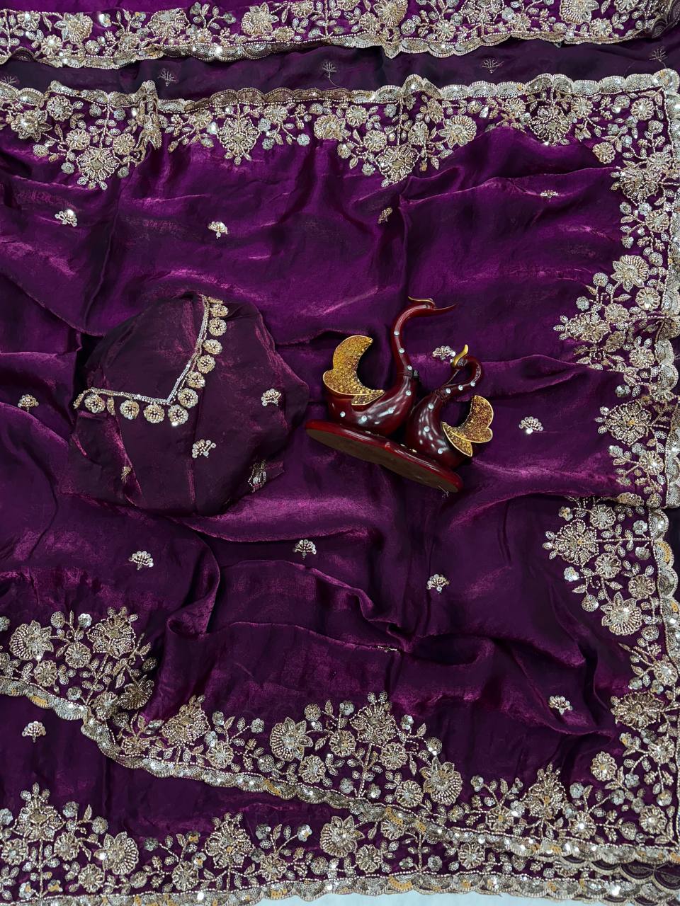 Soft Space Silk Saree with Beads & Sequins Embroidery and Designer Blouse