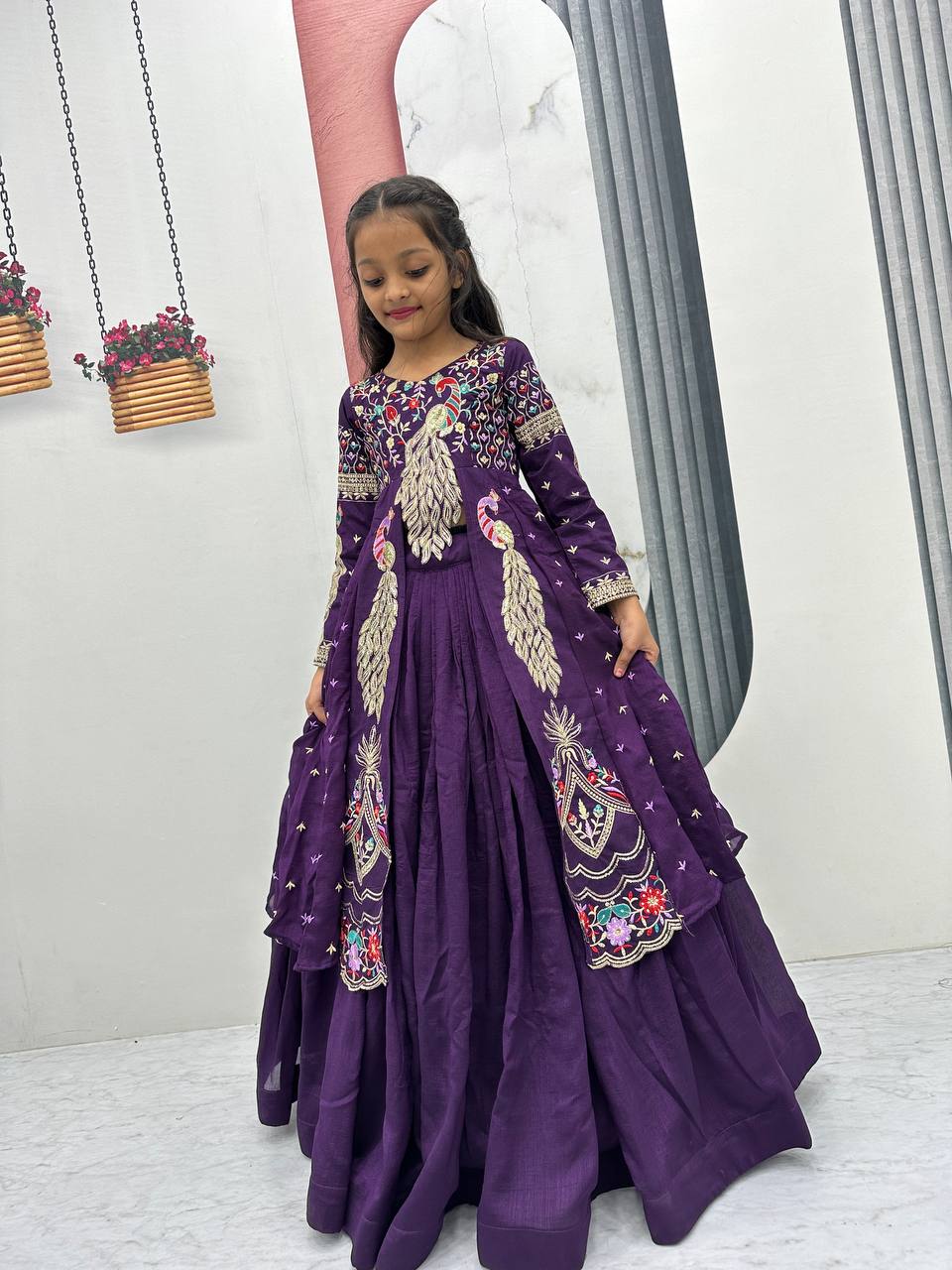 Pure Vichitra Top & Lehenga Set with Heavy Thread & Sequence Work