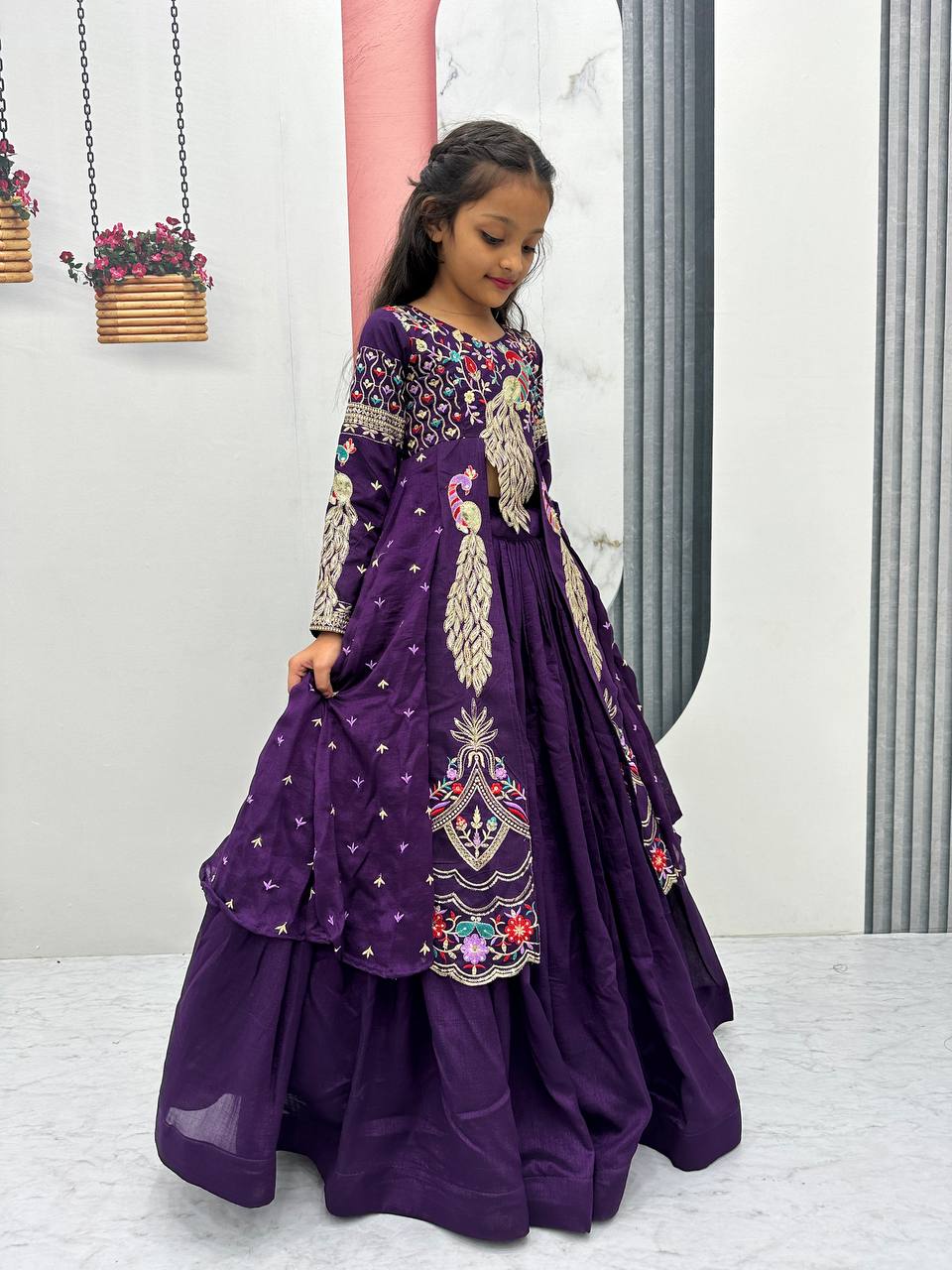 Pure Vichitra Top & Lehenga Set with Heavy Thread & Sequence Work