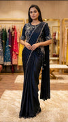 Ready to Wear Chinnon Silk Drape Saree with Sequence Embroidery & Stitched Blouse – Designer Party Wear Festive Saree