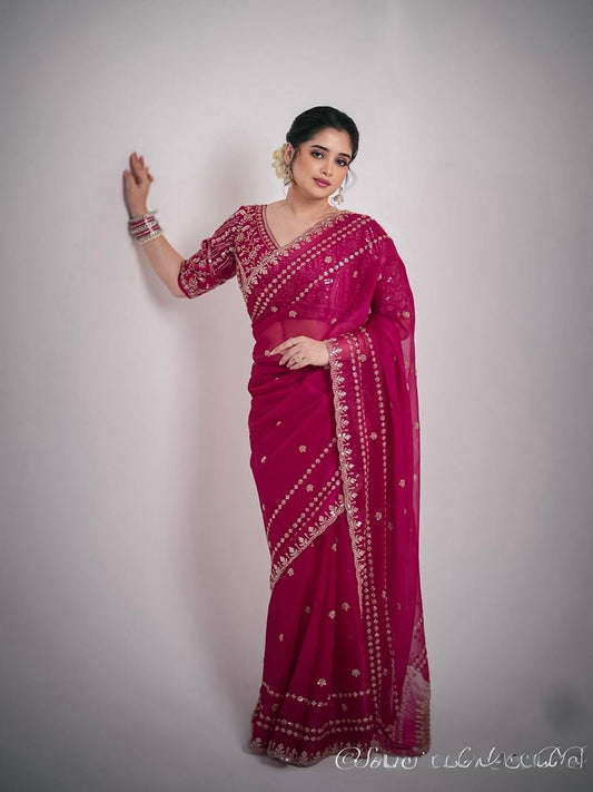 Soft Space Silk Designer Saree with Zari & Sequence Embroidery and Full Stitched Blouse
