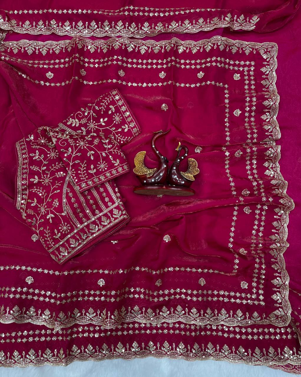 Soft Space Silk Designer Saree with Zari & Sequence Embroidery and Full Stitched Blouse